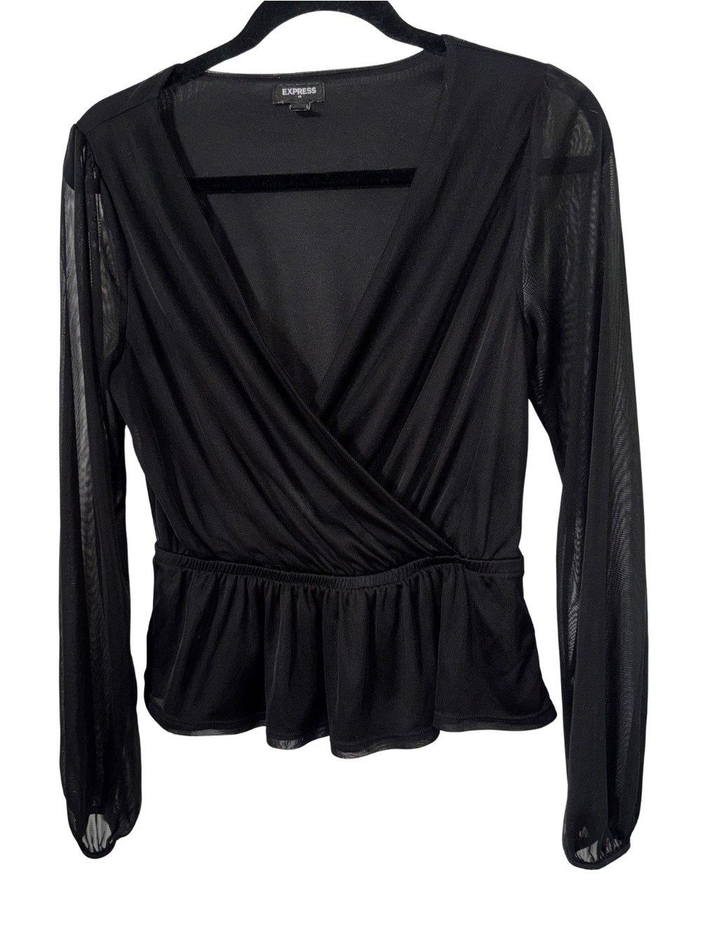 Express Black Sheer Wrap Peplum Blouse